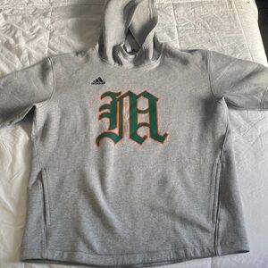 Adidas Heather Gray Hoodie with Green and Orange Lettering